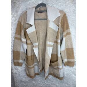 Absolutely Famous Plaid Cardigan Tan and White Size 2X